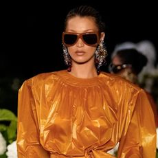 Bella Hadid modeled in the Saint Laurent Spring 2026 runway show during Paris Fashion Week