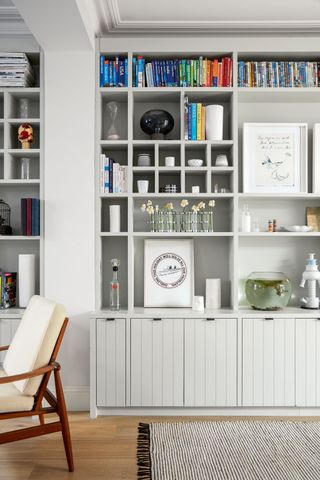 a bookcase lined wall
