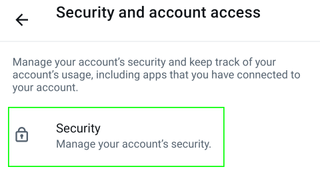 twitter security and account access menu