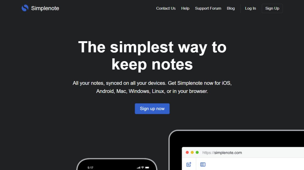 Simplenote website screenshot (January 2026).