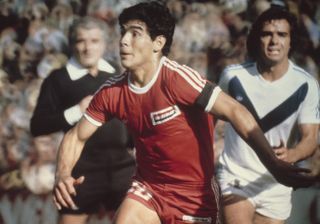 Diego Maradona in action for Argentinos Juniors circa 1980.