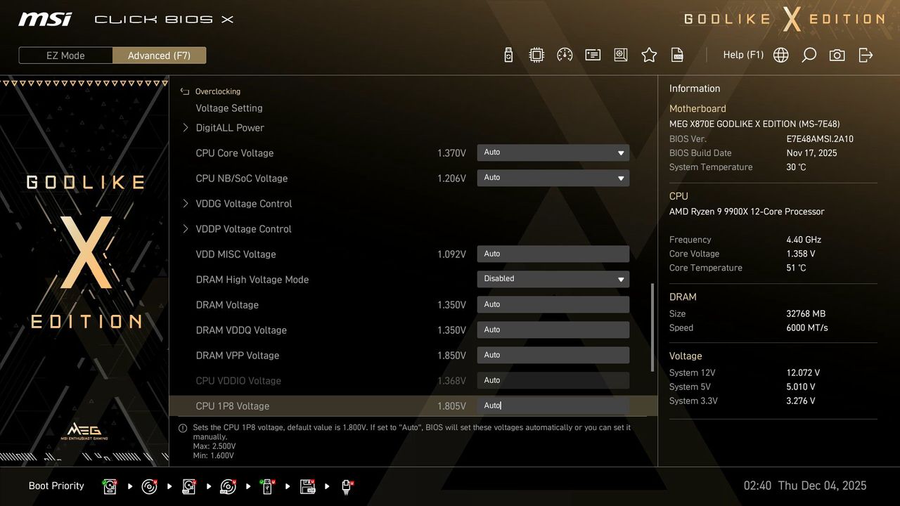 MSI X870E Godlike X - BIOS