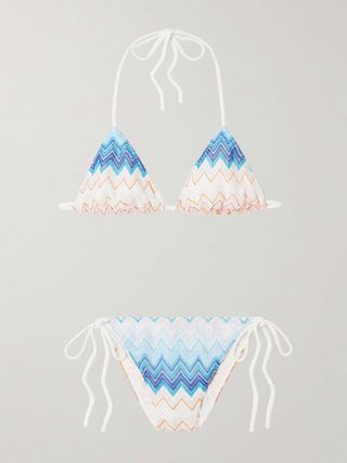 Mare Striped Metallic Crochet-Knit Triangle Bikini