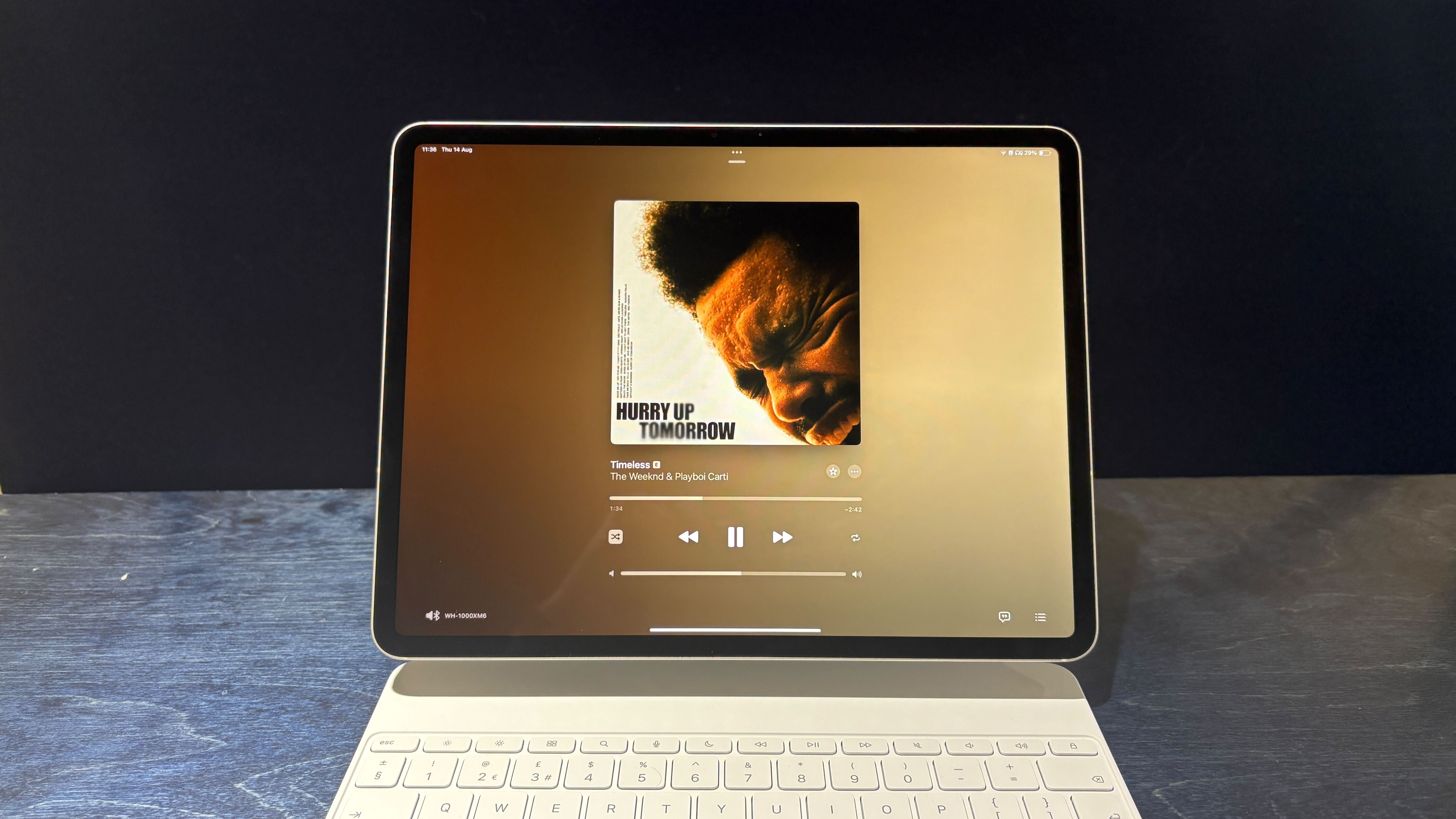 The Weeknd's Timeless playing on an iPad via Apple Music
