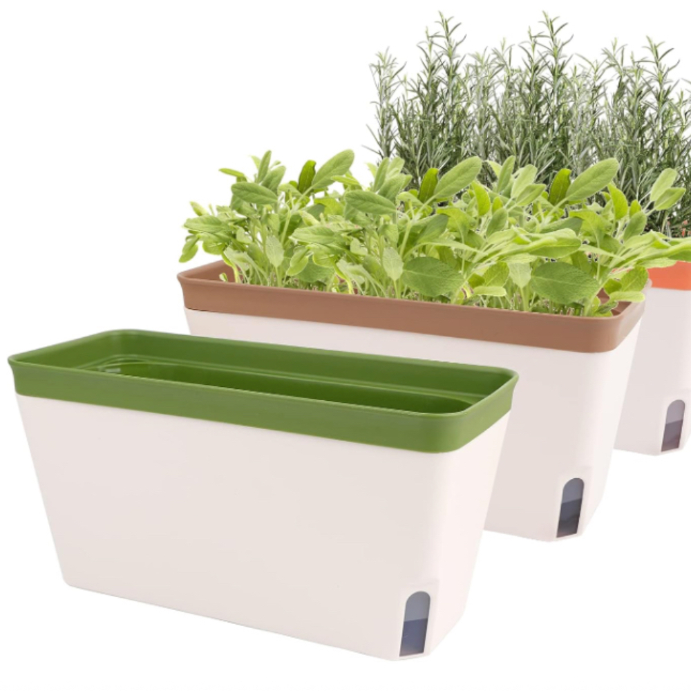 GUDELAK, Windowsill Herb Planter Box Indoor Set of 3, Visual Water Level Window