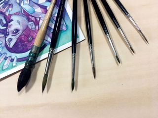 An array of watercolour brushes