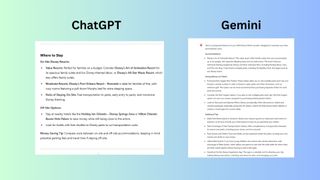 ChatGPT vs. Gemini Disney vacation screenshot