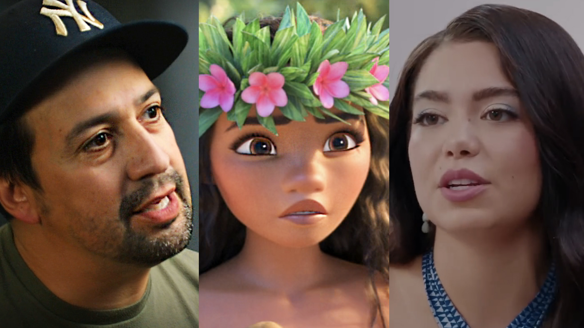 Lin-Manuel Miranda in Hamiliton Doc 'Spark into a Flame, Moana as she appears in the first movie, Auli'i Cravalho in the National Geographic piece 'Protecting Our Oceans With Auli'i Cravalho'