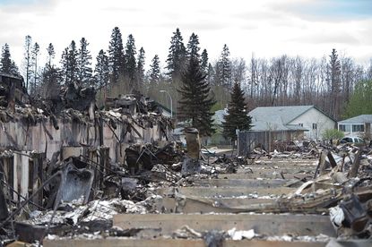 Burned out homes in Fort McMurray, Alberta, Canada.