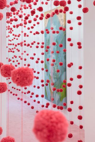 Painting on wall with floral balls