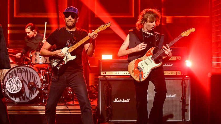 (l-r) Tom Morello and Thomas Raggi of musical guest Måneskin ft. Tom Morello perform on NBC on Thursday, January 26, 2023 