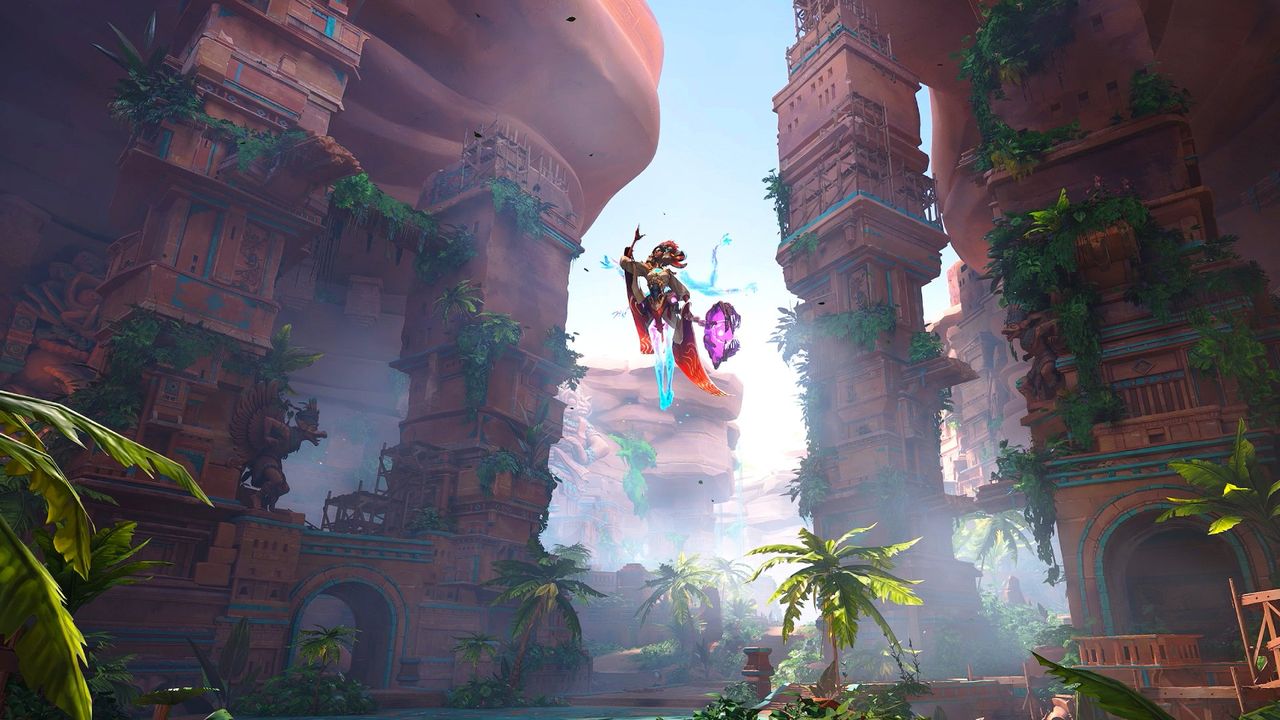 A Spellcaster hovering up in the air