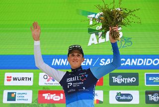 INNICHEN ITALY APRIL 23 Marco Frigo of Italy and Team Israel Premier Tech celebrates at podium as stage winner during the 45th Tour of the Alps 2025 Stage 3 a 1455km stage from Sterzing to Innichen San Candido 1176m on April 23 2025 in Innichen Italy Photo by Tim de WaeleGetty Images