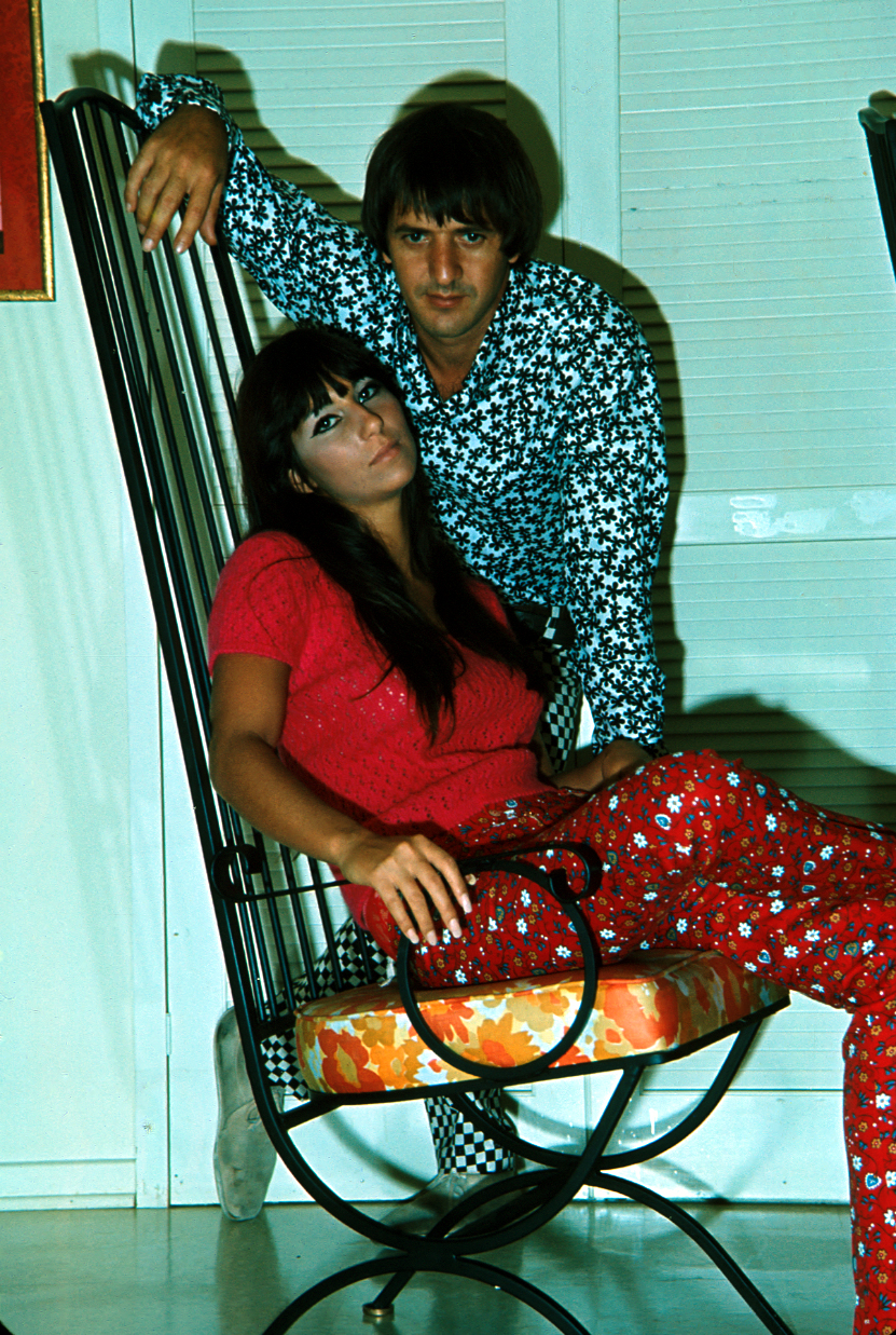 sonny and cher in their living room in the 60s