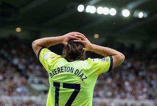 Southampton's Ben Brereton Diaz reacts during the Premier League match between Newcastle United FC and Southampton FC at St James' Park on August 17, 2024 in Newcastle upon Tyne, England.