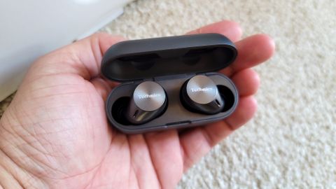 The Technics EAH-AZ60 wireless earbuds docked in the charging case