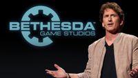 Todd Howard on a Bethesda background