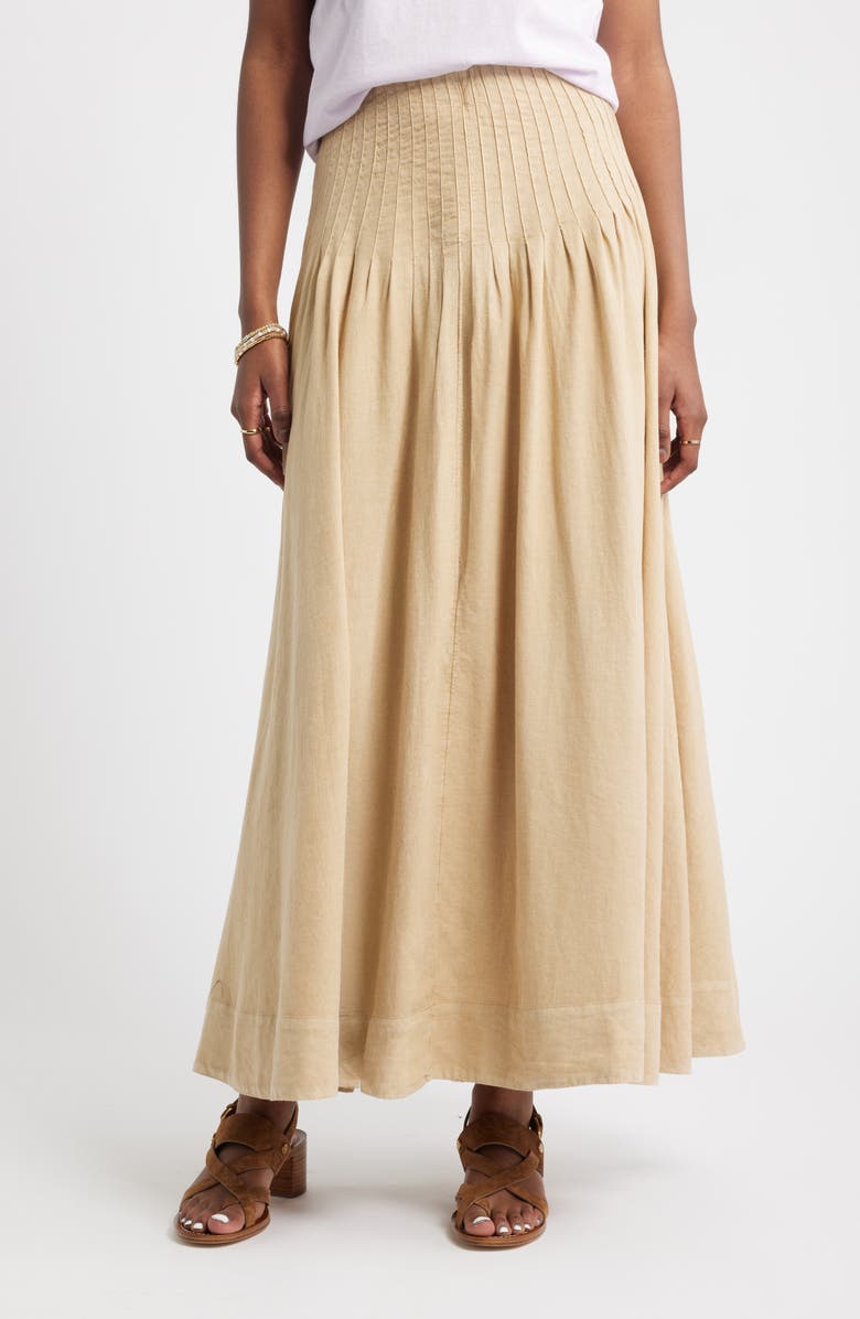 Pleat Accent Linen Blend Maxi Skirt