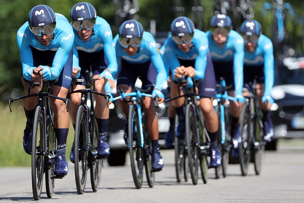 Movistar during stage 1 team time trial at Tour de Suisse