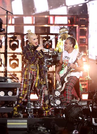 Gwen Stefani and Tony Kanal of No Doubt perform at the Coachella Stage during the 2024 Coachella Valley Music and Arts Festival at Empire Polo Club on April 13, 2024 in Indio, California.