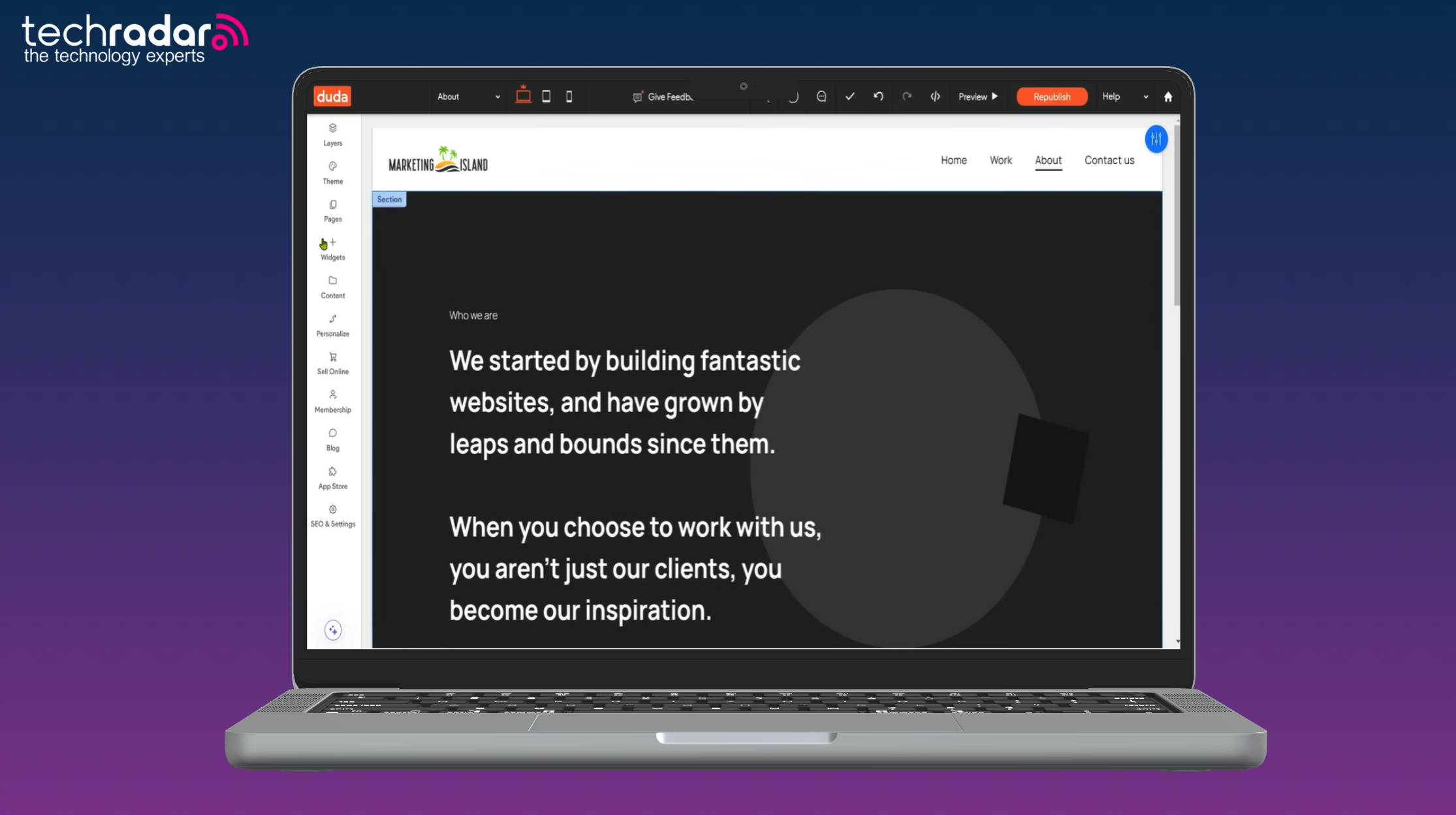 Duda website builder being used on a mac