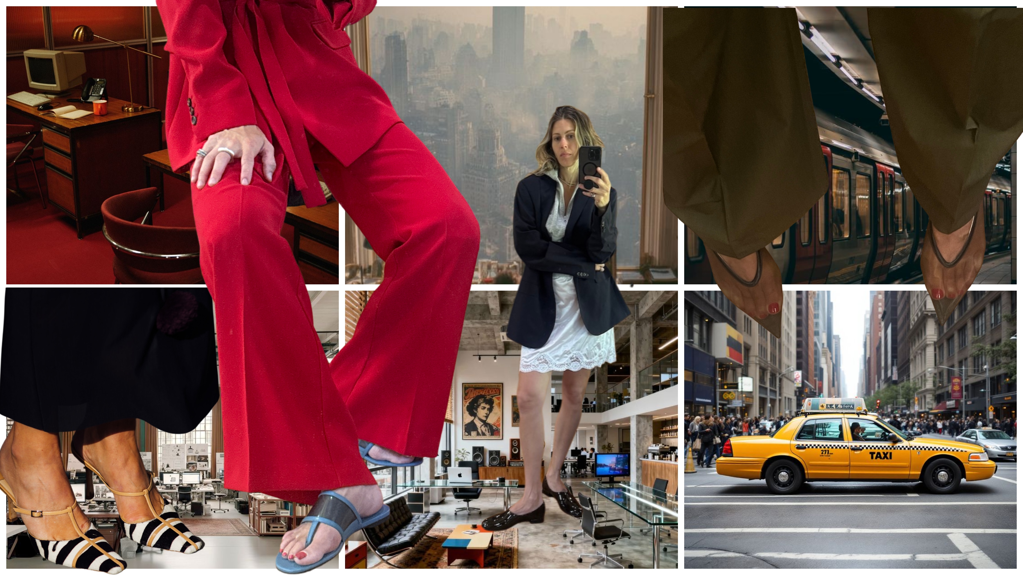 Collage of women wearing work shoes