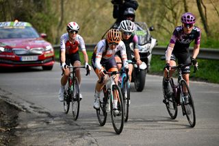 Four riders in the breakaway at Fleche Wallonne Femmes.