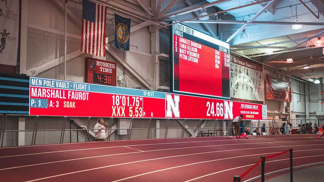 One of the new LED ribbons at the Devany Sports Center at University of Nebraska. 