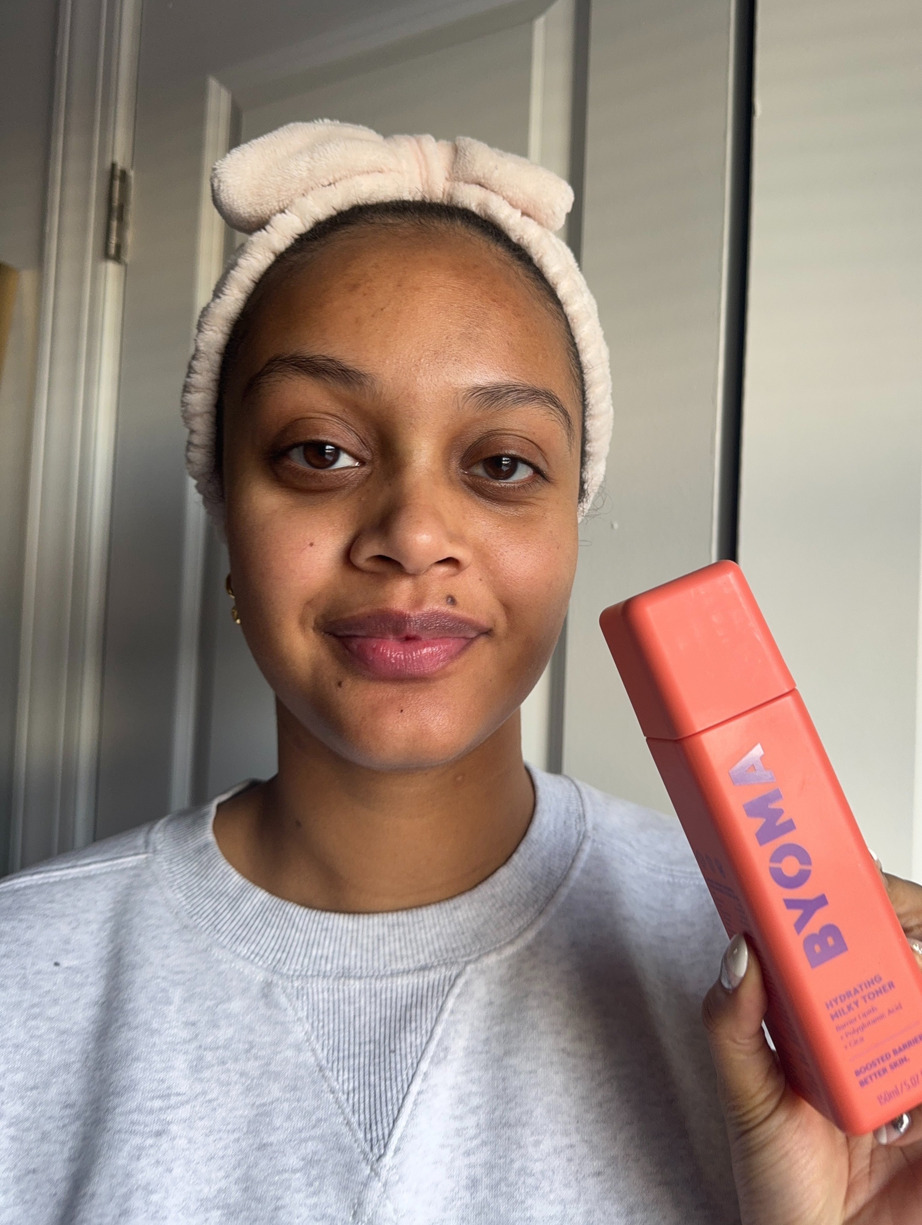 Shauna Beni-Haynes before and after testing Byoma's Hydrating Milky Toner