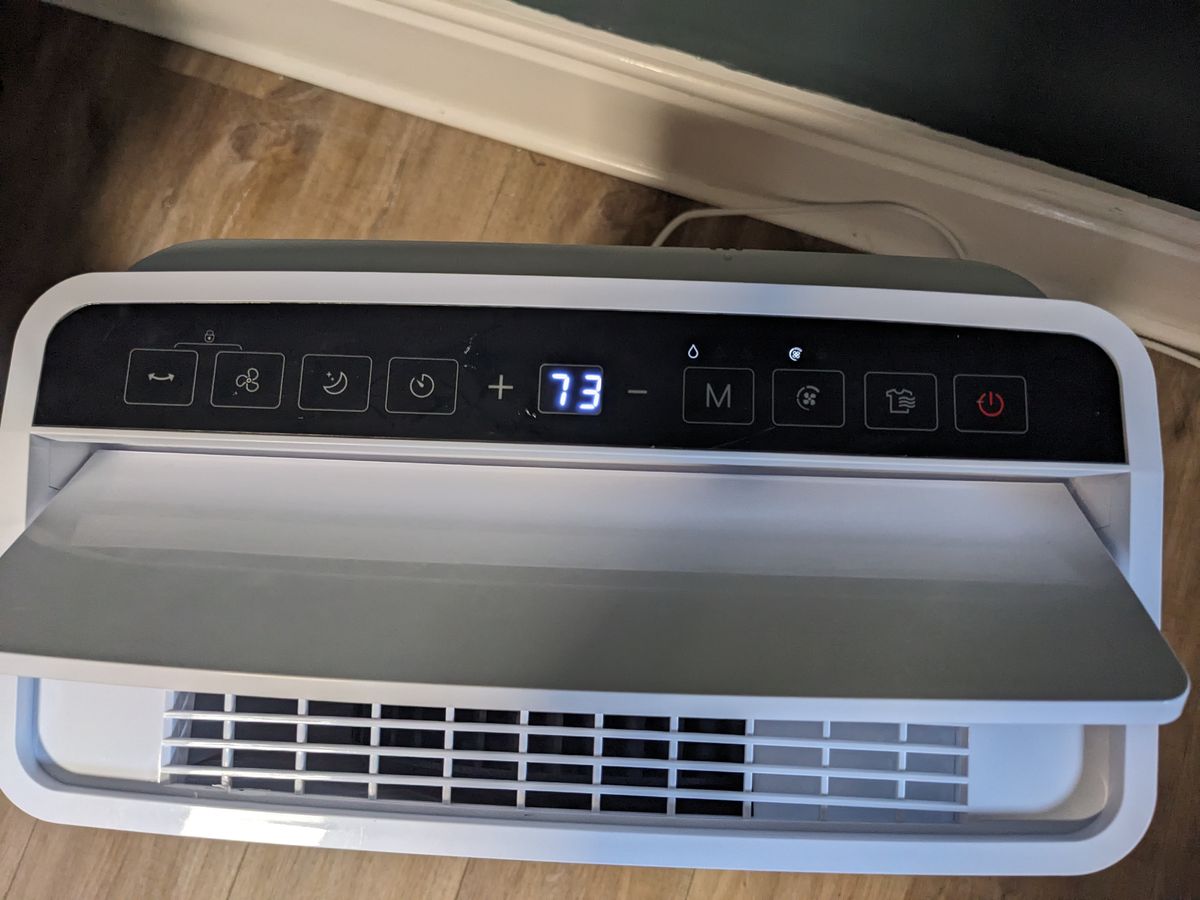 The top control panel for a dehumidifier