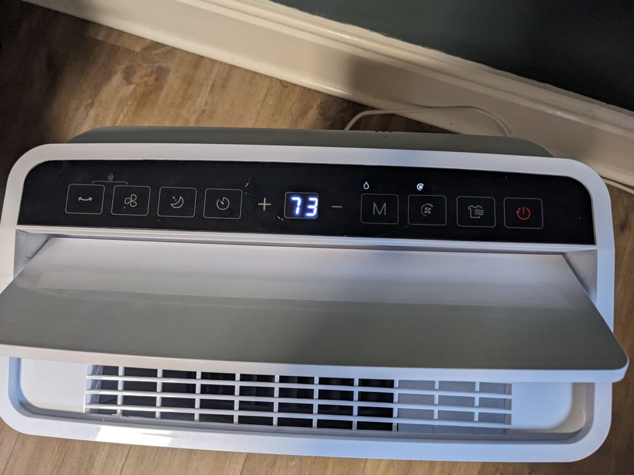 The top control panel for a dehumidifier