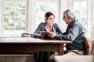 woman chatting to grandfather