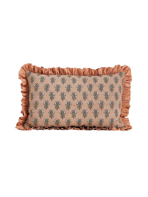 Cotton Block-Print Ruffle Pillow