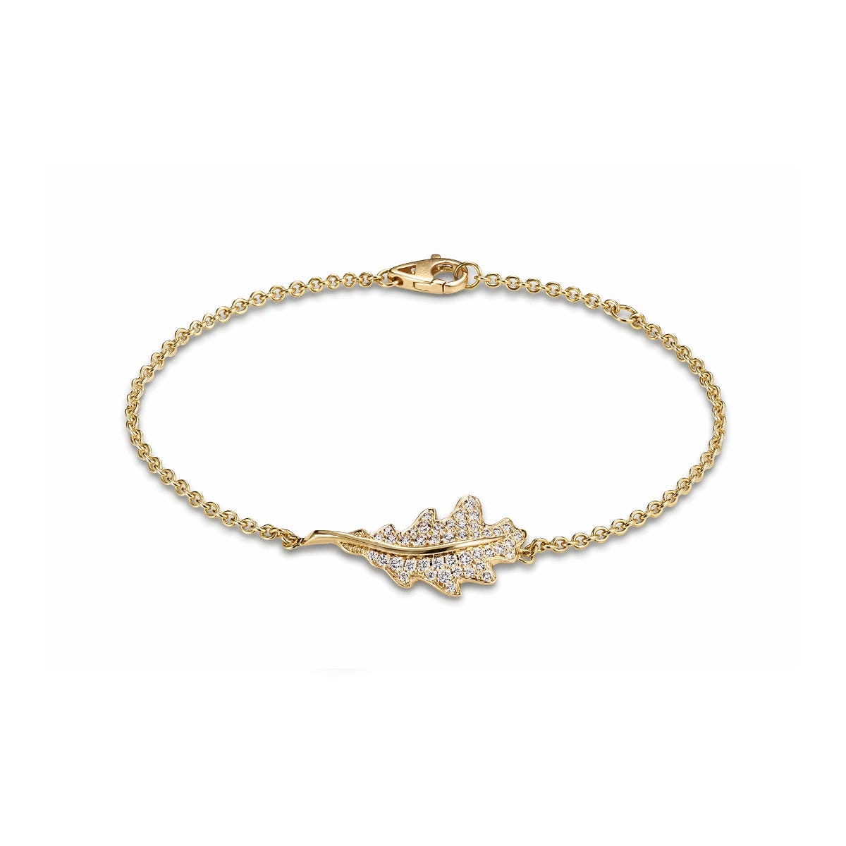 Woodland Single Oak Leaf Bracelet in 18ct Yellow Gold With Diamonds