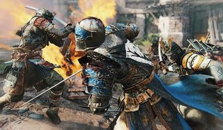 A knight charges into battle in For Honor