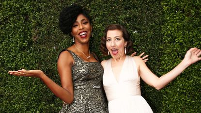 Jessica Williams and Kristen Schaal in glamourous dresses at public event