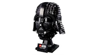 A photo of the Lego Darth Vader helmet on a white background
