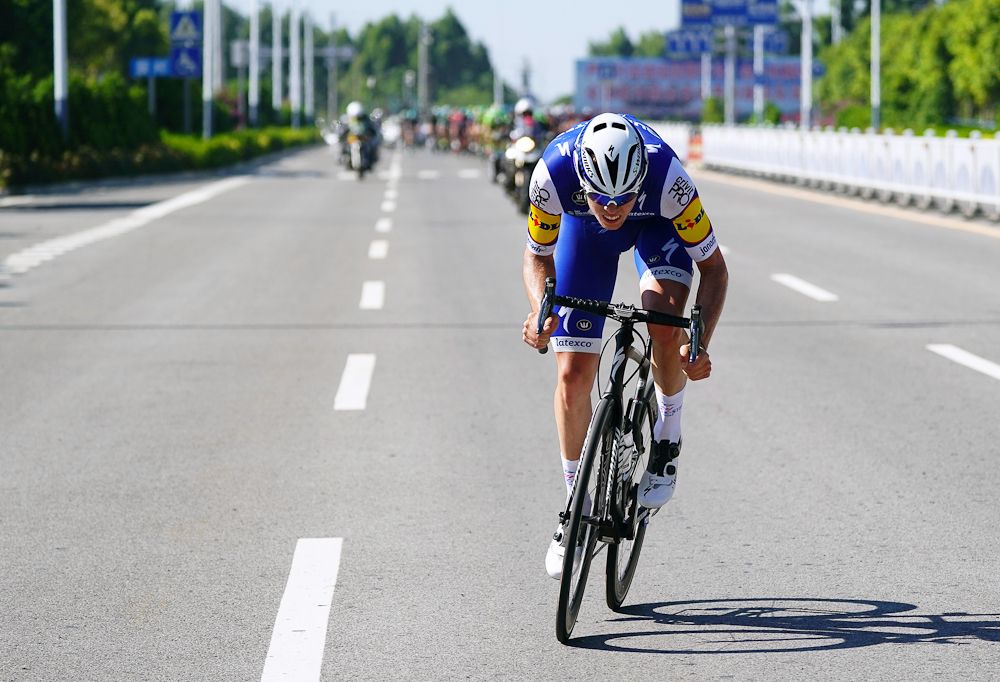 Remi Cavagna on the attack during stage 1 at the Tour of Guangxi