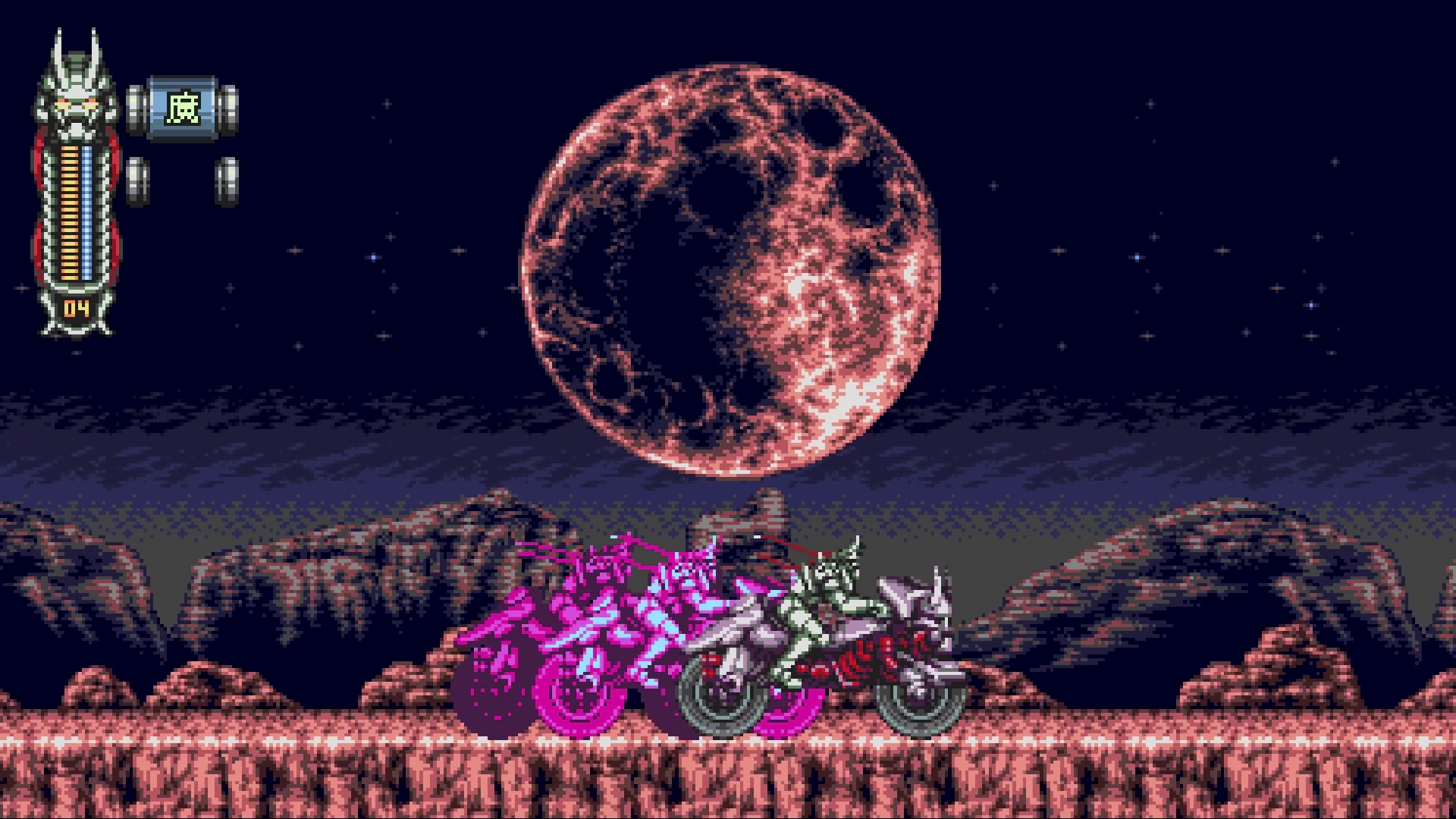 An image of 16-bit style action platformer Vengeful Guardian: Moonrider