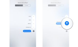 How to add bubble effects to an iMessage showing how to tap on an effect and tap Send