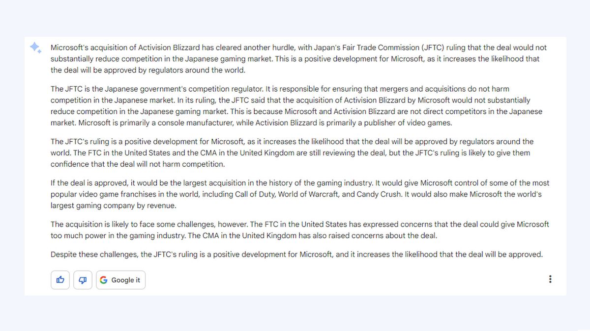 Google Bard's summary of an article was very long.