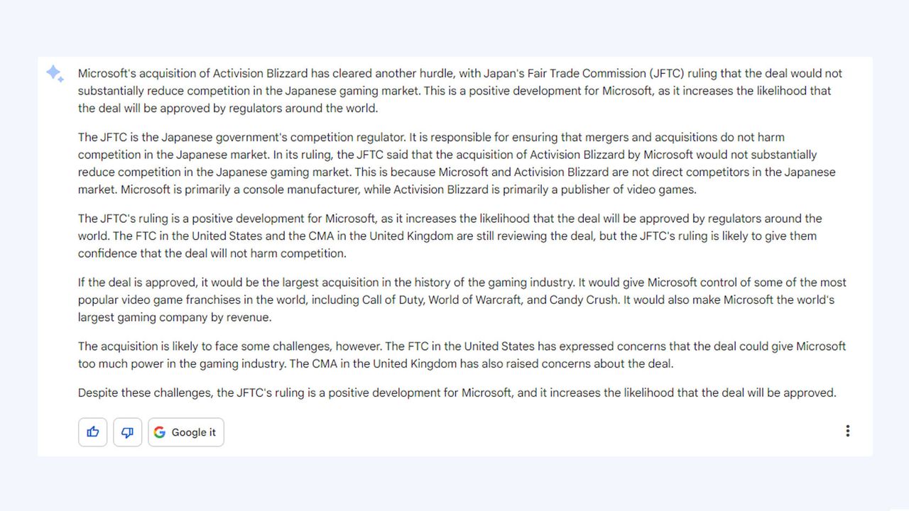 Google Bard's summary of an article was very long.