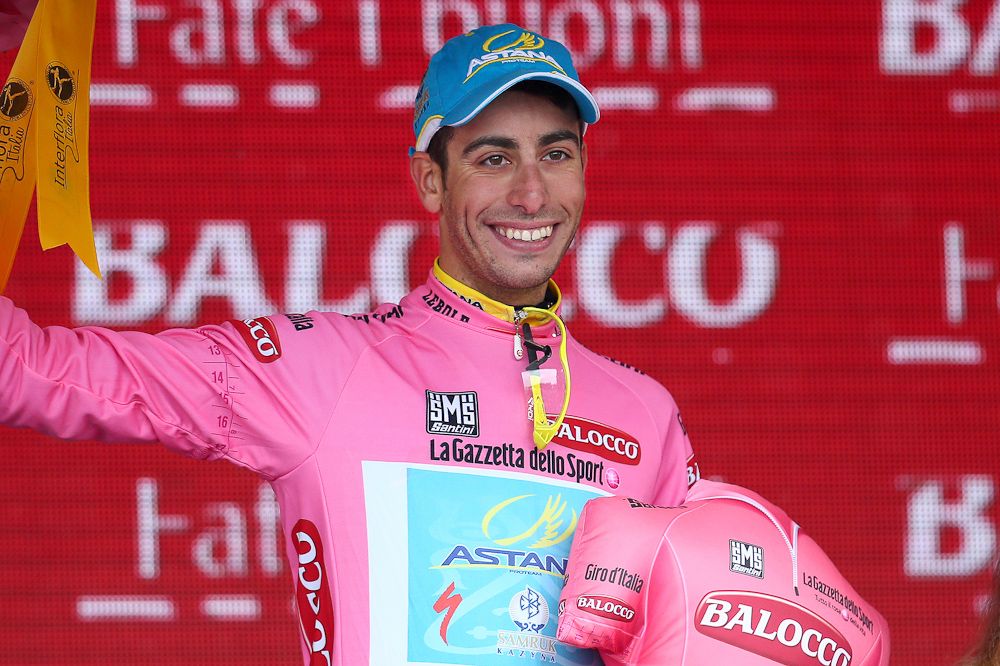 Fabio Aru resplendent in pink.