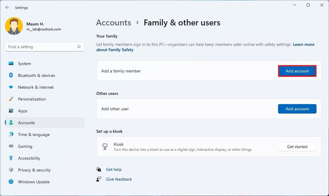 Add a family member's account