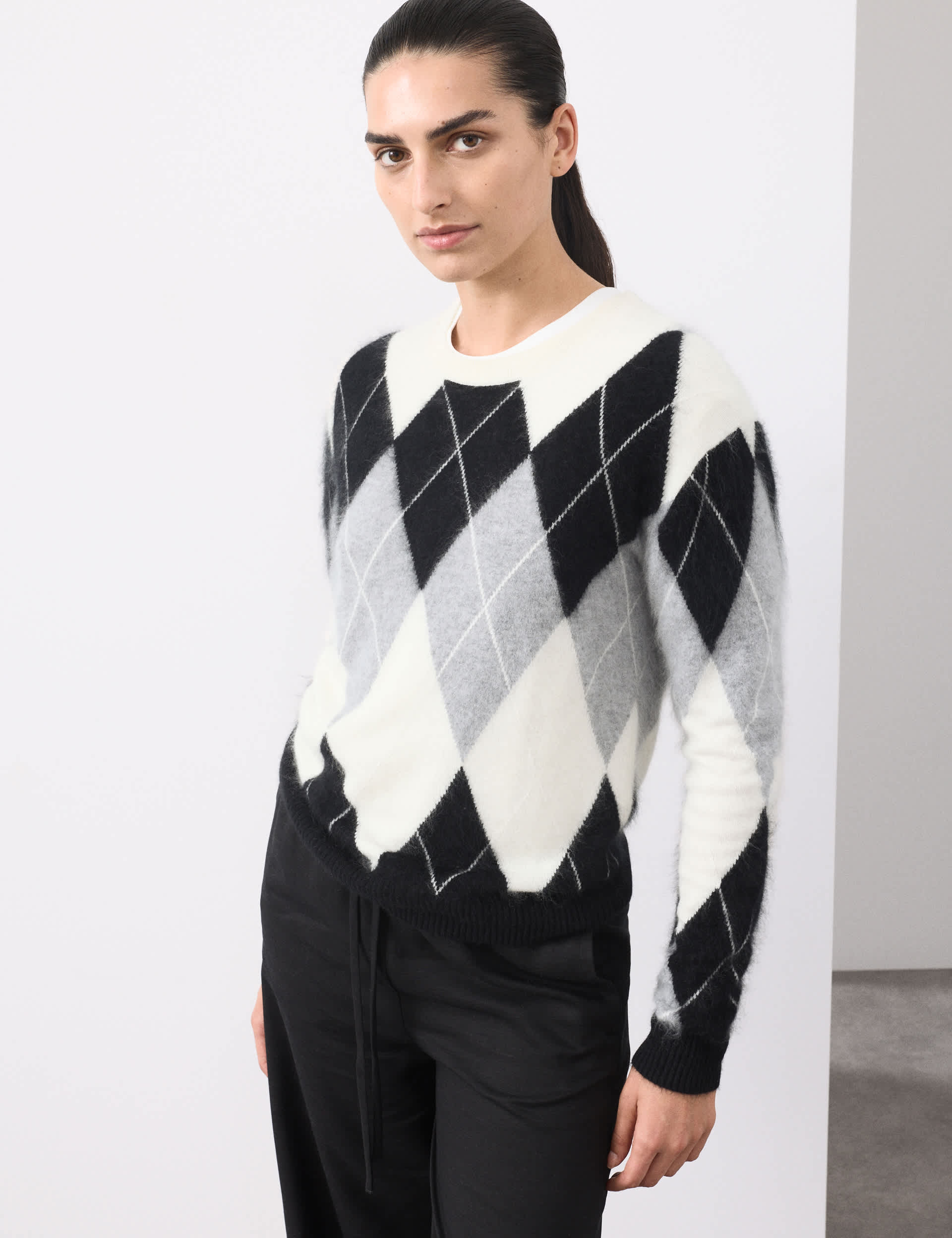 Merino Wool Rich Brushed Argyle Jumper With Cashmere