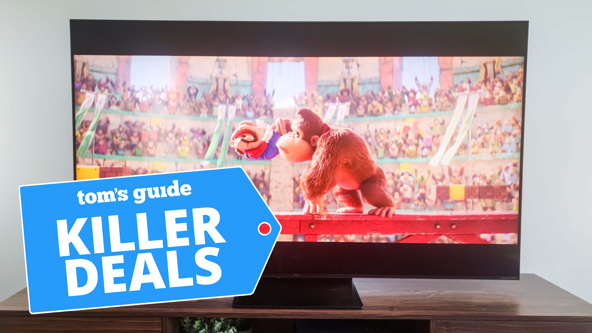 TCL QM7K shown displaying a Super Mario movie