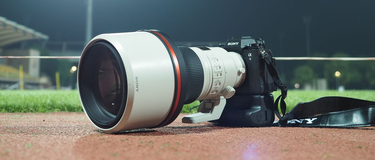 Sony FE 300mm f/2.8 GM OSS lens, mounted to a Sony A9 III, at a sports track