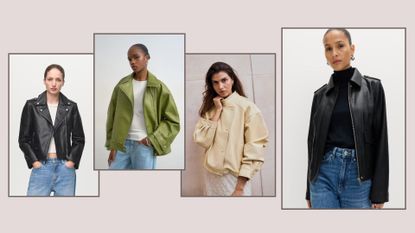 four models wearing leather jackets 