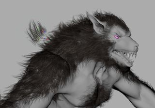 3D werewolf model with hair being attached