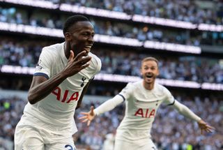 Bournemouth vs Tottenham live stream Pape Matar Sarr of Tottenham Hotspur celebrates scoring during the Premier League match between Tottenham Hotspur and Manchester United at Tottenham Hotspur Stadium on August 19, 2023 in London, England. (Photo by Visionhaus/Getty Images)